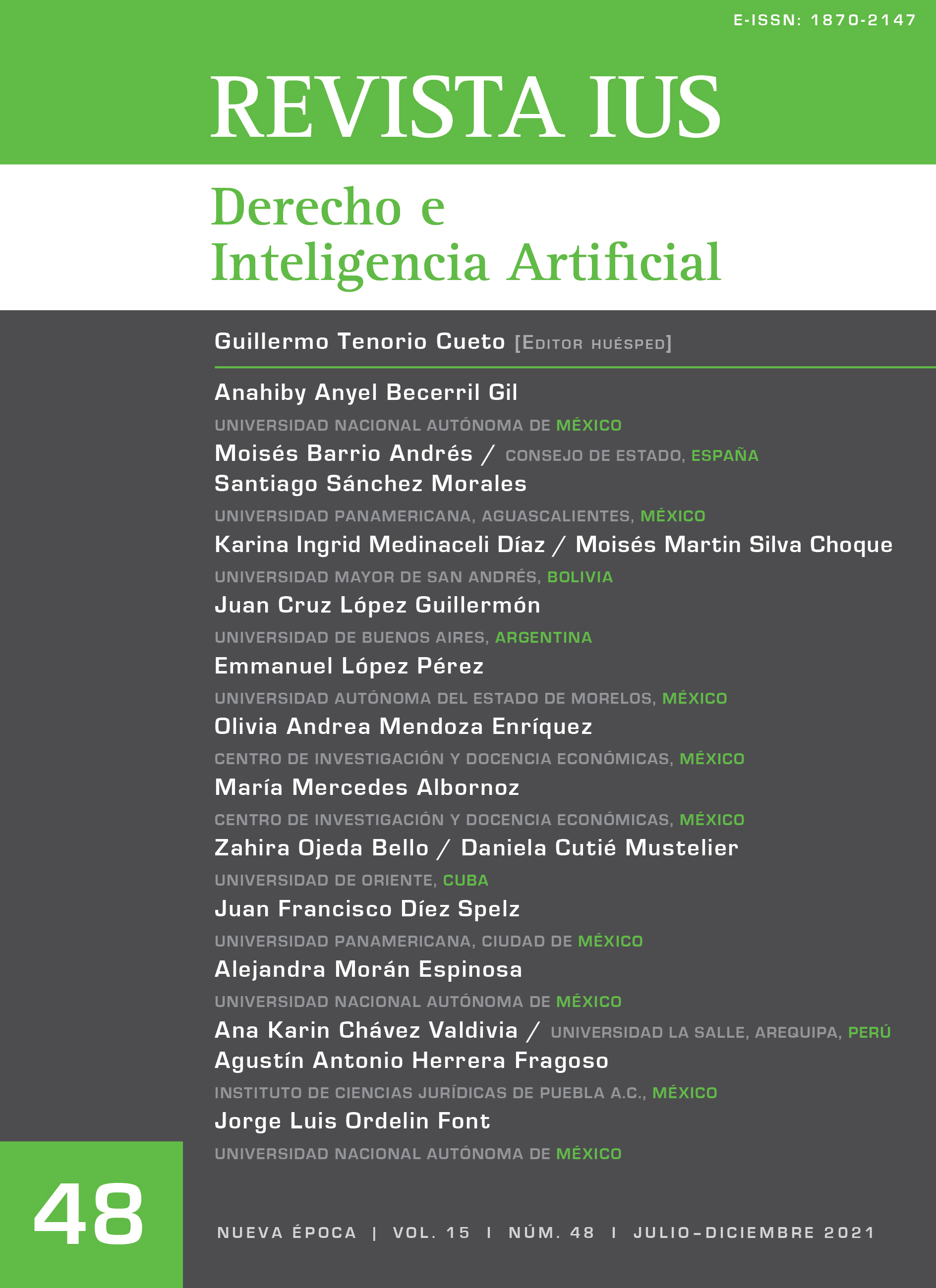 					Ver Vol. 15 Núm. 48 (2021): Derecho e Inteligencia Artificial
				